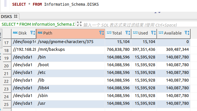 使用disks插件查看mariadb硬盘占用