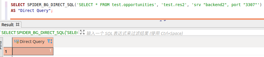执行 SPIDER_BG_DIRECT_SQL示例语句